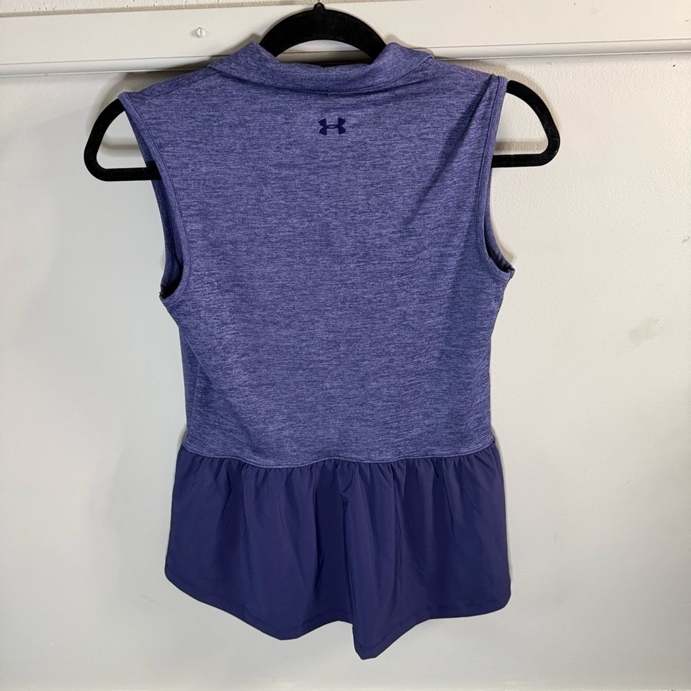 Under Armor Heathered Purple Sleeveless Polo Golf Top Peplum Colorblock - Picture 2 of 5